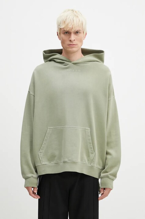 KSUBI hanorac de bumbac Sott Ekcess barbati, culoarea verde, cu glugă, cu imprimeu, MFA24FL003