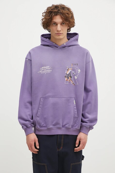 Bavlněná mikina Represent Hermes Hoodie pánská, fialová barva, s kapucí, s potiskem, MLM4230.057
