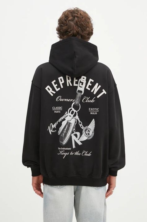 Бавовняна кофта Represent Keys To The Club Hoodie чоловіча колір чорний з капюшоном з принтом MLM4240.001