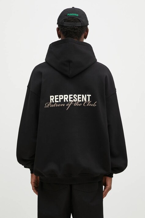 Bavlněná mikina Represent Patron Of The Club Hoodie pánská, černá barva, s kapucí, s potiskem, MLM4270.001
