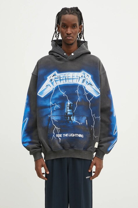 Bavlněná mikina Represent Metallica Ride The Lightning Hoodie pánská, šedá barva, s kapucí, s potiskem, MLM4372.020