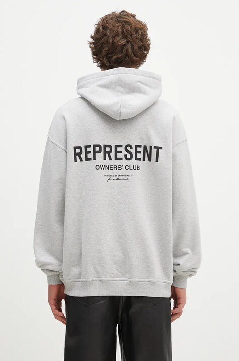 Bavlněná mikina Represent Represent Owners Club Hoodie pánská, šedá barva, s kapucí, s potiskem, OCM41113.158