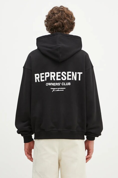Bavlněná mikina Represent Represent Owners Club Zip Hoodie pánská, černá barva, s kapucí, s potiskem, OCM41122.001