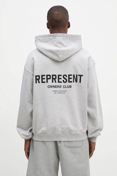 Bavlněná mikina Represent Represent Owners Club Zip Hoodie pánská, šedá barva, s kapucí, s potiskem, OCM41122.158