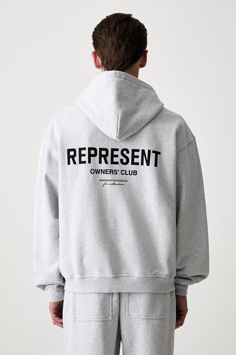 Represent Owners Club Zip Hoodie mikina na zips s kapucňou bavlnená pánska sivá OCM41122.158