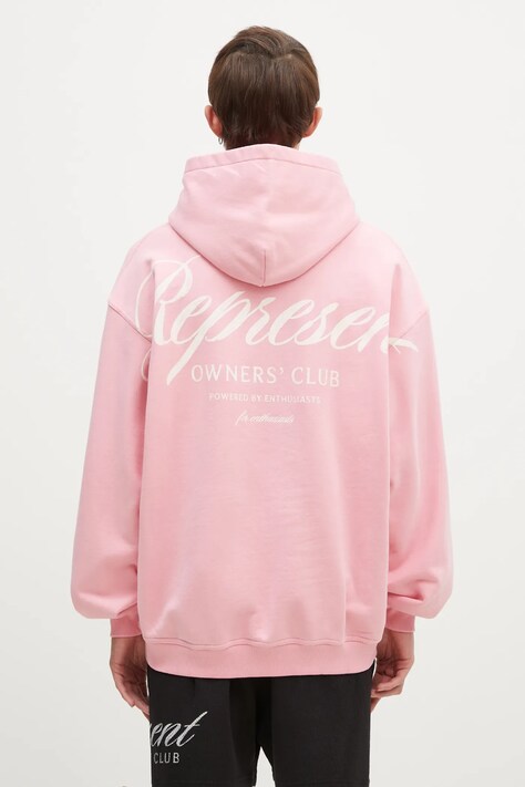Bavlněná mikina Represent Represent Owners Club Script Hoodie pánská, růžová barva, s kapucí, s potiskem, OCM41200.518