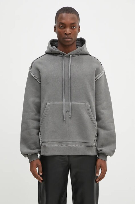 Бавовняна кофта A-COLD-WALL* Facade Hoodie чоловіча колір сірий з капюшоном однотонна ACWMW200