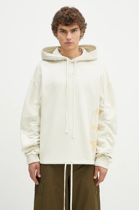 Pamučna dukserica A-COLD-WALL* Shroud Hoodie za muškarce, boja: bež, s kapuljačom, s aplikacijom, ACWMW205