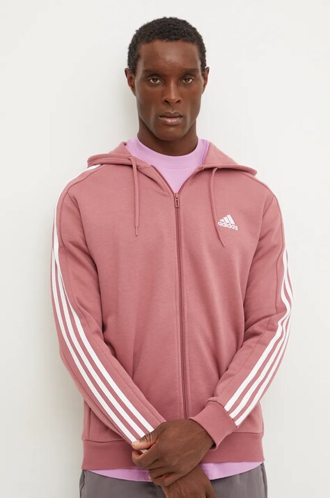 Mikina adidas Essentials pánská, růžová barva, s kapucí, vzorovaná, IX0166