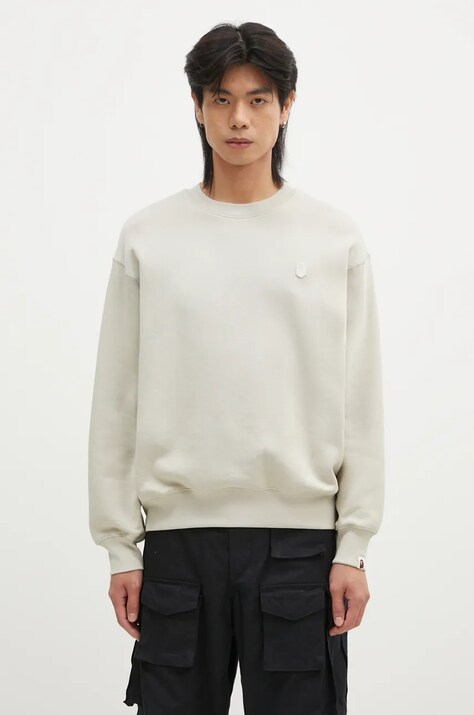 Кофта A Bathing Ape ONE POINT RELAXED FIT CREWNECK SWEATSHIRT мужская цвет бежевый меланж 1K80113308