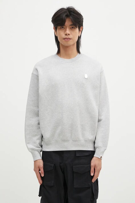 Кофта A Bathing Ape ONE POINT RELAXED FIT CREWNECK SWEATSHIRT мужская цвет серый меланж 1K80113308