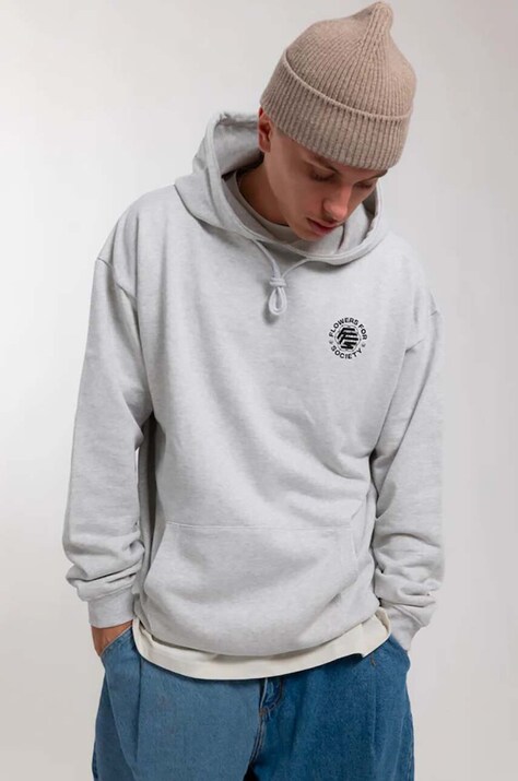 Flowers for Society bluza bawełniana Basic Chest Hoodie męska kolor szary z kapturem gładka FFSAPP066