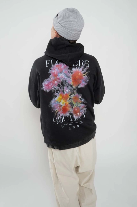 Flowers for Society hanorac de bumbac Premium 2.0 Oversized Hoodie barbati, culoarea negru, cu glugă, cu imprimeu, FFSAPP079