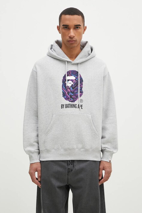 Кофта A Bathing Ape Marbling Camo By Bathing Ape Relaxed Fit мужская цвет серый с капюшоном с принтом 1K80114305