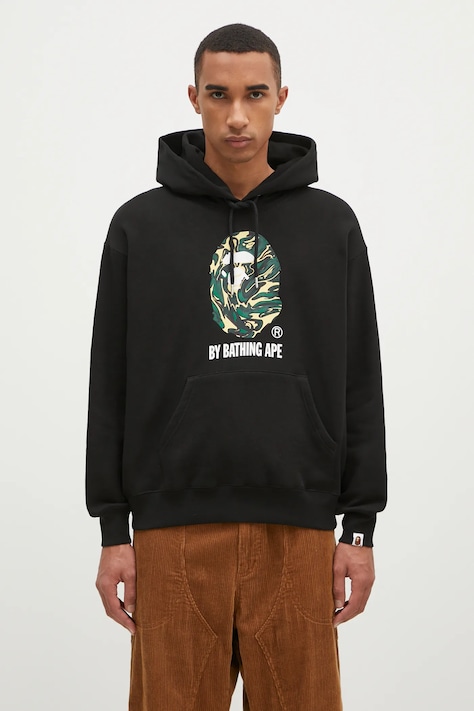 Кофта A Bathing Ape Marbling Camo By Bathing Ape Relaxed Fit мужская цвет чёрный с капюшоном с принтом 1K80114305