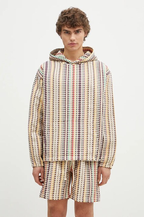 Pamučna dukserica PLEASURES Stitch Poncho Hoodie za muškarce, boja: bež, s kapuljačom, s uzorkom, P24F052