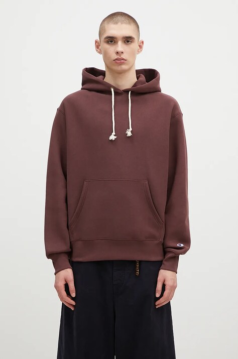 Суичър Champion Hooded Sweatshirt в кафяво с качулка с изчистен дизайн 220705
