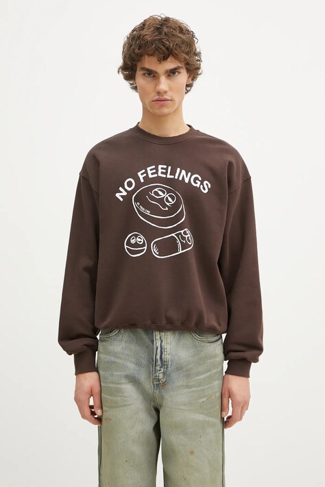 No Problemo bluza bawełniana Hard Feelings Crew Neck Sweat męska kolor brązowy z nadrukiem NP20003.02