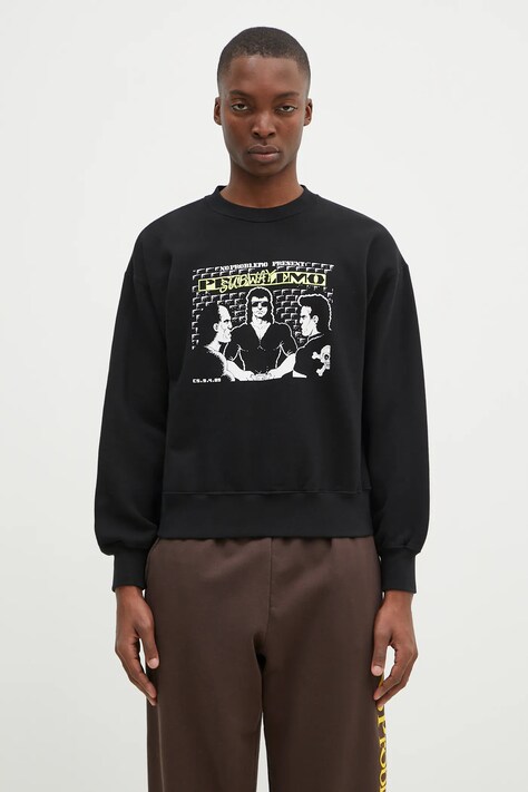 No Problemo bluza bawełniana Subway Crew Neck Sweat męska kolor czarny z nadrukiem NP20004.02