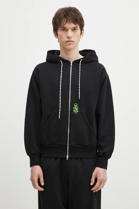 No Problemo bluza bawełniana Mini Alien Zip Through Hoodie męska kolor czarny z kapturem z aplikacją NP20030.02