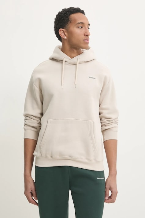 Mikina Hollister Co. pánská, béžová barva, s kapucí, hladká, KI322-4176