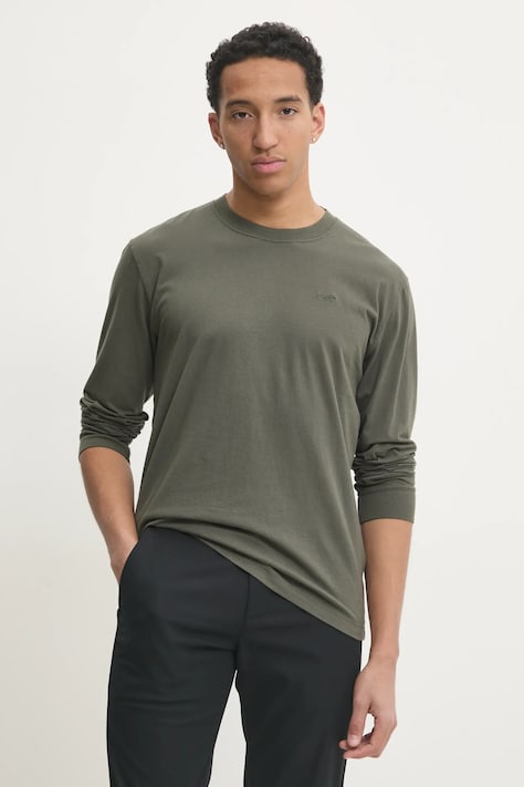 Hollister Co. longsleeve din bumbac culoarea verde, neted, KI324-4198