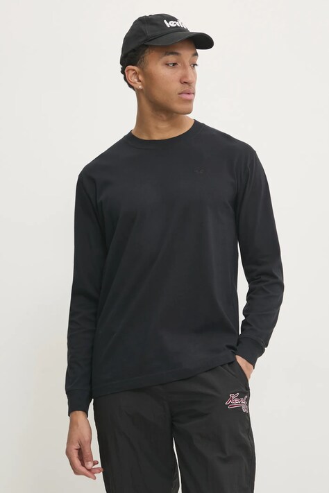 Hollister Co. longsleeve din bumbac culoarea negru, neted, KI324-4198