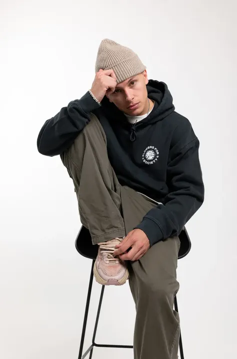 Памучен суичър Flowers for Society Basic Chest Hoodie в черно с качулка с изчистен дизайн FFSAPP068
