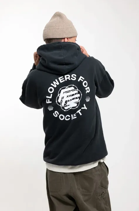 Бавовняна кофта Flowers for Society Basic Back Print Hoodie чоловіча колір чорний з капюшоном з принтом FFSAPP069