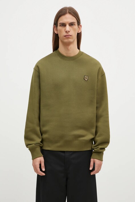 Хлопковая кофта Maison Kitsuné Bold Fox Head Patch мужская цвет зелёный с аппликацией MM00316KM0307