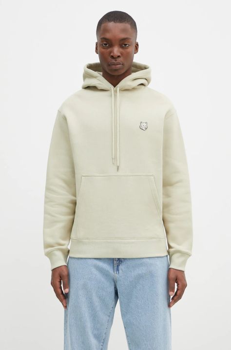 Maison Kitsuné cotton sweatshirt Bold Fox Head Patch men's green color hooded with an application MM00713KM0307