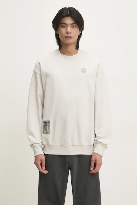 AAPE bluză Moon Face Logo bărbați, culoarea bej, cu imprimeu, AAPSWMB318XXN