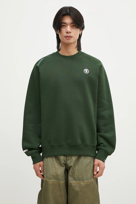 AAPE sweatshirt Moon Face Logo men's green color with a print AAPSWMB319XXN