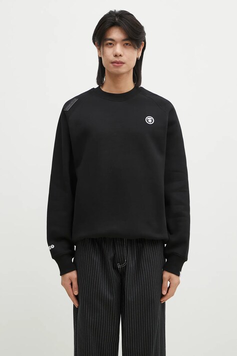 AAPE sweatshirt Moon Face Logo men's black color with a print AAPSWMB319XXN