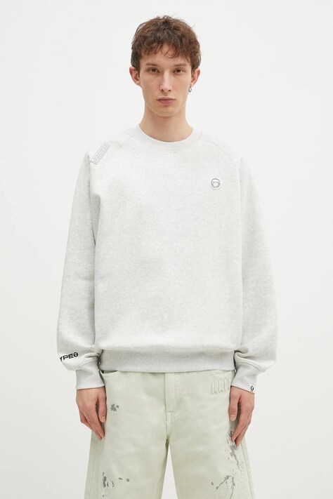 AAPE sweatshirt Moon Face Logo men's gray color AAPSWMB319XAN
