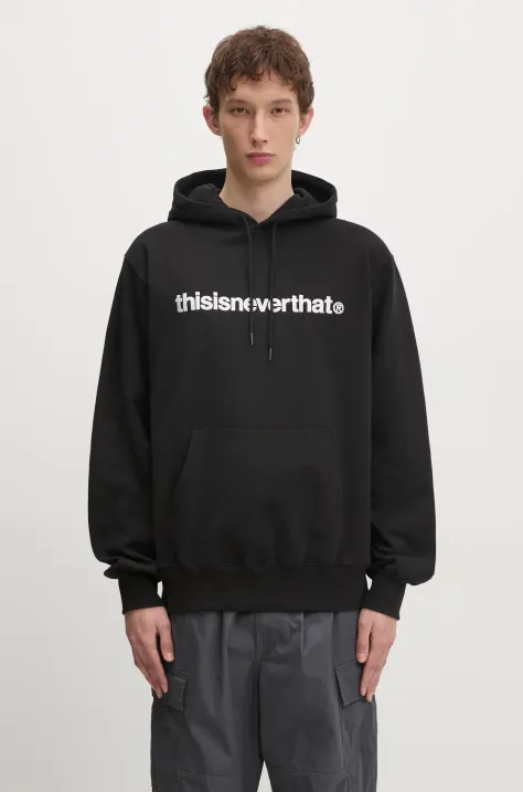 Pamučna dukserica thisisneverthat T-Logo Hoodie za muškarce, boja: crna, s kapuljačom, s aplikacijom, TN243TSWHO01