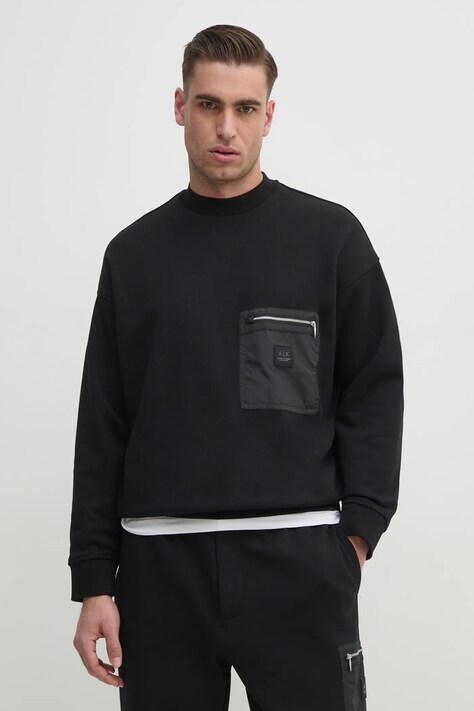 Armani Exchange hanorac de bumbac barbati, culoarea negru, neted, XM000121 AF10830