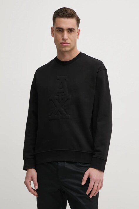 Bavlněná mikina Armani Exchange pánská, černá barva, s aplikací, 6DZMLF ZJ4XZ