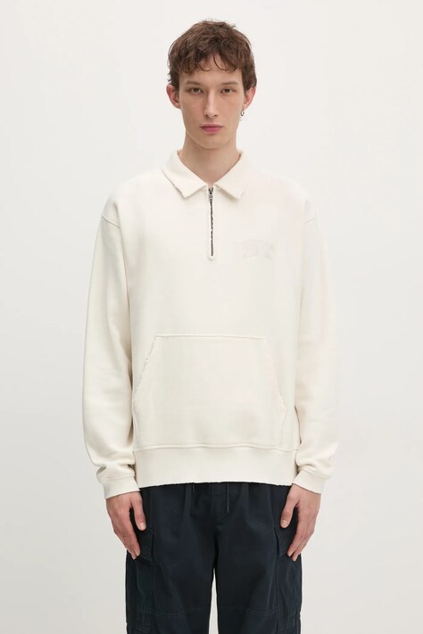 Кофта thisisneverthat Damaged Half Zip Polo Sweatshirt чоловіча колір бежевий однотонна TN243TSWOW02