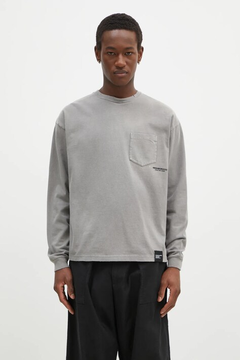 NEIGHBORHOOD cotton longsleeve top gray color smooth 242FPNH.CSM15