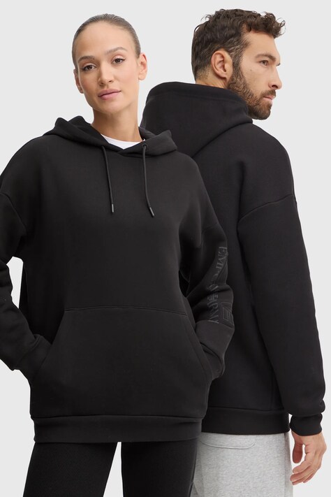 EA7 Emporio Armani hanorac de bumbac culoarea negru, cu glugă, cu imprimeu, PJOPZ.6DUM15