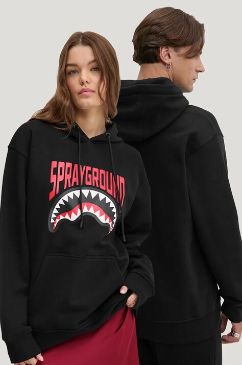 Bavlnená mikina Sprayground čierna farba, s kapucňou, s potlačou, SP666