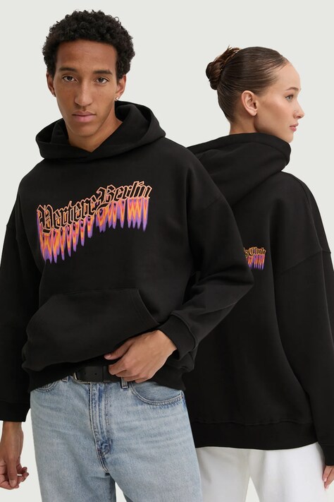 Бавовняна кофта Vertere Berlin колір чорний з капюшоном з принтом VER H122