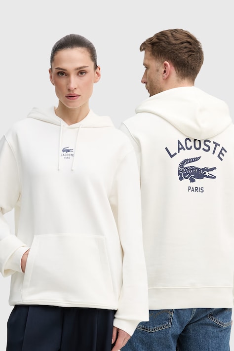 Хлопковая кофта Lacoste цвет синий с капюшоном с принтом SH2740