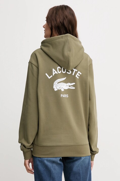 Lacoste bluza bawełniana kolor zielony z kapturem z nadrukiem SH2740