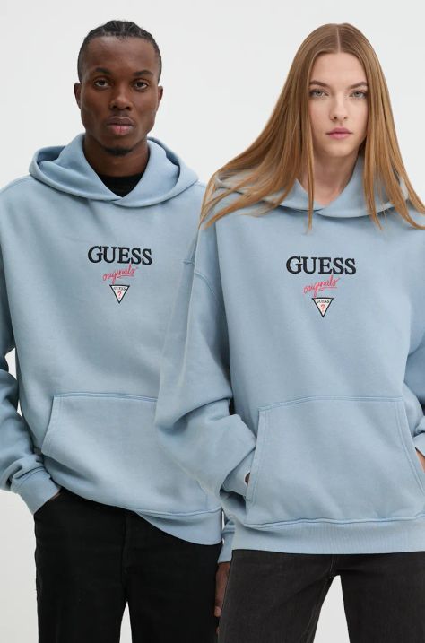 Guess Originals bluza kolor niebieski z kapturem z aplikacją M4BQ29 K9V31