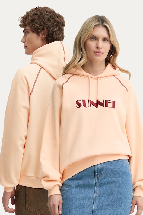 Bavlněná mikina Sunnei oranžová barva, s kapucí, s aplikací, RTWXJER017