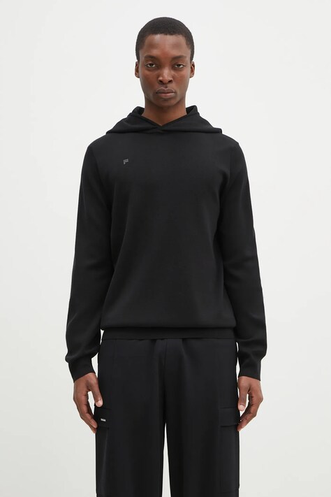 Pangaia wool sweatshirt black color hooded smooth 10001273