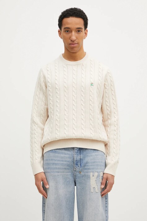 Vuneni pulover FILA+ Cabled Knitted Crewneck boja: bež, topli, 42FW24JJ02544C007