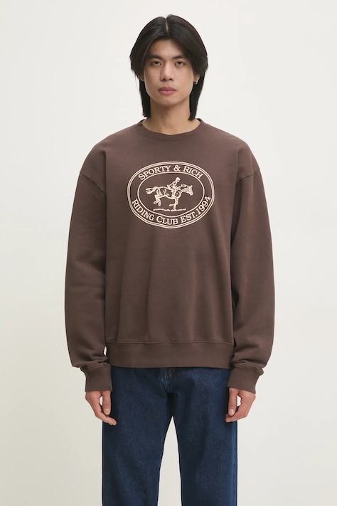 Sporty & Rich hanorac de bumbac Riding Club culoarea maro, cu imprimeu, ST071512244BR03